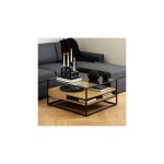 Ebuy24 - table basse carre 80x80x40 cm avec plateau en verre et dcor chne