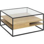 Ebuy24 - table basse carr�e 80x80x40 cm avec plateau en verre et d�cor ch�ne