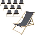 Ecd germany lot de 10 chaises longues pliantes en bois chiliennes, anthracite, dossier r�glable, 3 positions ...
