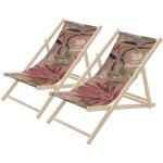 Ecd germany lot de 2 chaises longues pliantes en bois chiliennes, motif floral, marron - rouge - vert, ...