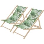 Ecd germany lot de 2 chaises longues pliantes en bois chiliennes, motif palmier, vert - blanc, dossier ...