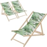 Ecd germany lot de 3 chaises longues pliantes en bois chiliennes, motif palmier, vert - blanc, dossier ...