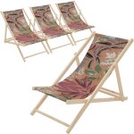 Ecd germany lot de 4 chaises longues pliantes en bois chiliennes, motif floral, marron - rouge - vert, ...