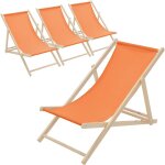 Ecd germany lot de 4 chaises longues pliantes en bois chiliennes, orange, dossier r�glable, 3 positions ...