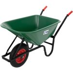 Brouette de chantier 100l, benne pp vert, capacit� de charge 150kg, pneus gonflables avec jante en m�tal, ...