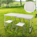 Set table + 4 chaises de camping - table pliante pliable portable - 120 cm - en aluminium et mdf - couleur ...