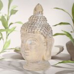 T�te de bouddha statue sculpture d�coration feng shui pierre artificielle polyr�sine 78 cm beige / gris ...