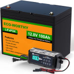 Eco - worthy - batterie lithium 12v 100ah lifepo4 + 10a 12v chargeur de batterie