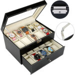 Ecrin pour montres pour 20 montres présentoir / coffret / boîte de stockage noir beige Ecrin pour montres pour 20 montres présentoir / coffret / boîte de stockage noir beige