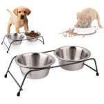 �cuelle double avec support sur�lev� pour chiens chiens chats �cuelle en acier anti - d�rapant