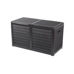 Eda - coffre de jardin baya en plastique 420 litres - d�cor imitation bois - gris anthracite - fabriqu� ...