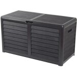 Eda - coffre de jardin baya en plastique 420 litres - d�cor imitation bois - gris anthracite - fabriqu� ...