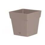 Eda - pot de fleur toscane avec soucoupe 17, 4x17, 4x17cm carr� - 3, 4l - taupe
