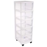 Eda - tour de rangement 5 tiroirs grand mod�le avec roulettes blanc ceruse