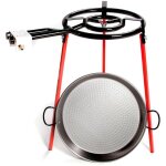 Edm - ensemble de po�les � paella polies 46cm avec tr�pied et br�leur � gaz 400mm vaello.