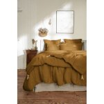 L'effet papillon - edredon ou bout de lit matelass� 90 x 200 cm 'soline' lin lav� - couleur: soline caramel ...