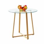 Eggree - table  manger ronde en verre avec pieds en mtal - 80 x 80 x 75 cm - transparente