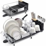 Gouttoir à vaisselle en acier inoxydable extensible avec porte - couverts et porte - verre amovible, ... Gouttoir à vaisselle en acier inoxydable extensible avec porte - couverts et porte - verre amovible, ...