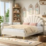 Eifson - lit double 140x190 cm, lit princesse, tissu velours, t�te de lit fleurie, style scandinave, ...