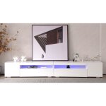 Eifson ? meuble tv 240 cm avec �clairage led orientable ? 2 abattants et 2 compartiments ? mdf blanc ...