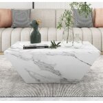 Eifson - table basse 70 cm, avec 2 tiroirs, design trap�zo�dal, placage marbre blanc, style contemporain, ...