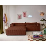 Lisa design - ela - canap d'angle gauche - 4 places - en velours ctel grosses ctes - terracotta