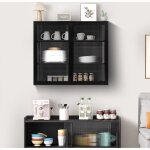 El�ment haut de cuisine, meuble de cuisine avec3 niveaux d'espace de stockage et 2 vitr�e portes, 70x23x59cm, ...