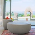 Ikaria table basse en pierre de galets en b�ton effet pierre naturelle unique 107. 5 x 100. 5 x 41 cm ...