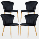 Elsa - lot de 4 chaises grises en velours noires - salle � manger, salon, coiffeuse ou bureau