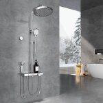 Emke - colonne de douche thermostatique, 40 cm étagère en verre, douche de tête, 3 modes douchette à ... Emke - colonne de douche thermostatique, 40 cm étagère en verre, douche de tête, 3 modes douchette à ...