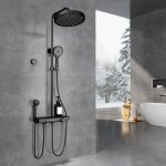 Emke - colonne de douche thermostatique, 40 cm étagère en verre, douche de tête, 3 modes douchette à ... Emke - colonne de douche thermostatique, 40 cm étagère en verre, douche de tête, 3 modes douchette à ...