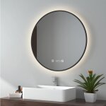 Emke miroir lumineux salle de bain rond diam�tre 70cm cadre noir, miroir led avec interrupteur tactile, ...