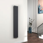 Radiateur eau chaude en acier tube rond mural verticale design anthracite 160x24cm double couche - emke ...