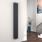 Radiateur eau chaude en acier tube rond mural verticale design anthracite 180x24cm double couche - emke ...