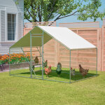 Enclos poulailler 6 m� avec perchoir, serrure de s�curit�, b�che �tanche anti - uv, parc grillag� 3x2m ...