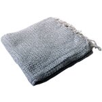 Plaid franges effet tricot coton recycl� 125x150 dune gris clair