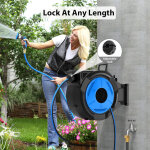 Enrouleur de tuyau retractable 20m + 3m 1 / 2 po d�vidoir automatique, support pivotant a 180�, tuyau ...