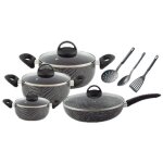 Ensemble de 11 casseroles en aluminium avec couvercles en verre