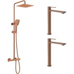 Esc - ensemble 2 mitigeurs lavabo rhausss + colonne de douche couleur cuivre bross