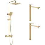 Esc - ensemble 2 mitigeurs lavabo r�hauss�s + colonne de douche couleur or bross�
