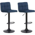 Clp ? lot de 2 tabourets de bar en velours bleu ? hauteur r�glable 62 - 83 cm ? pi�tement m�tal noir ...