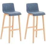 Lot de 2 tabourets de bar hover en tissu pieds bois nature bleu