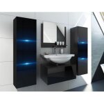Ensemble 3 meubles de salle de bain noir collection owl. 2 colonnes, meuble sous vasque, miroir Ensemble 3 meubles de salle de bain noir collection owl. 2 colonnes, meuble sous vasque, miroir