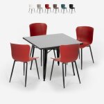 Ensemble 4 chaises et 1 table carre 80x80cm style industriel cuisine restaurant wrench dark - rouge