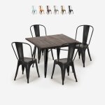 Ensemble 4 chaises style vintage table � manger 80x80cm bois m�tal burton black - noir