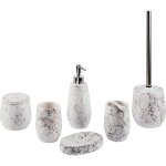 Beliani ? ensemble d'accessoires de salle de bains 6 pi�ces en c�ramique ? effet marbre blanc ? distributeur, ...