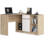 Ensemble d'angle akord bureau b17 avec commode chne sonoma 120 cm 1 porte 1 tiroir faade blanche 6 ...