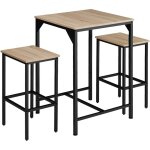 Tectake - ensemble de bar en 3 parties en boir et acier table avec 2 tabourets