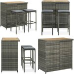 Ensemble de bar 3 pcs rsine tresse gris - ensemble de bar - mobilier extrieur - set de jardin - table ...
