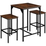 Tectake - ensemble de bar en 3 parties en boir et acier table avec 2 tabourets